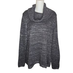 White House Black Market Whbm Metallic Sequin Cowl Neck Sweater XL